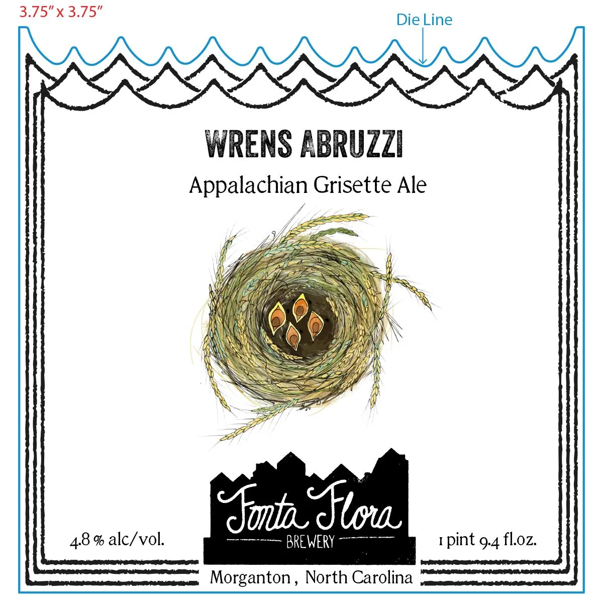 Wrens Abruzzi Appalachian Grisette Ale label art — WRENS ABRUZZI APPALACHIAN GRISETTE ALE