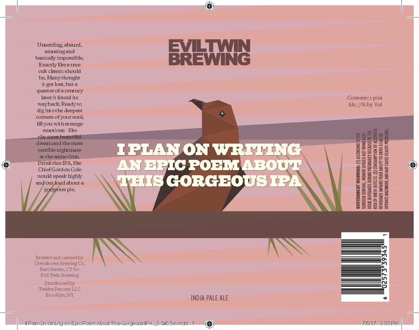 I Plan On Writing An Epic Poem — full label as filed with TTB