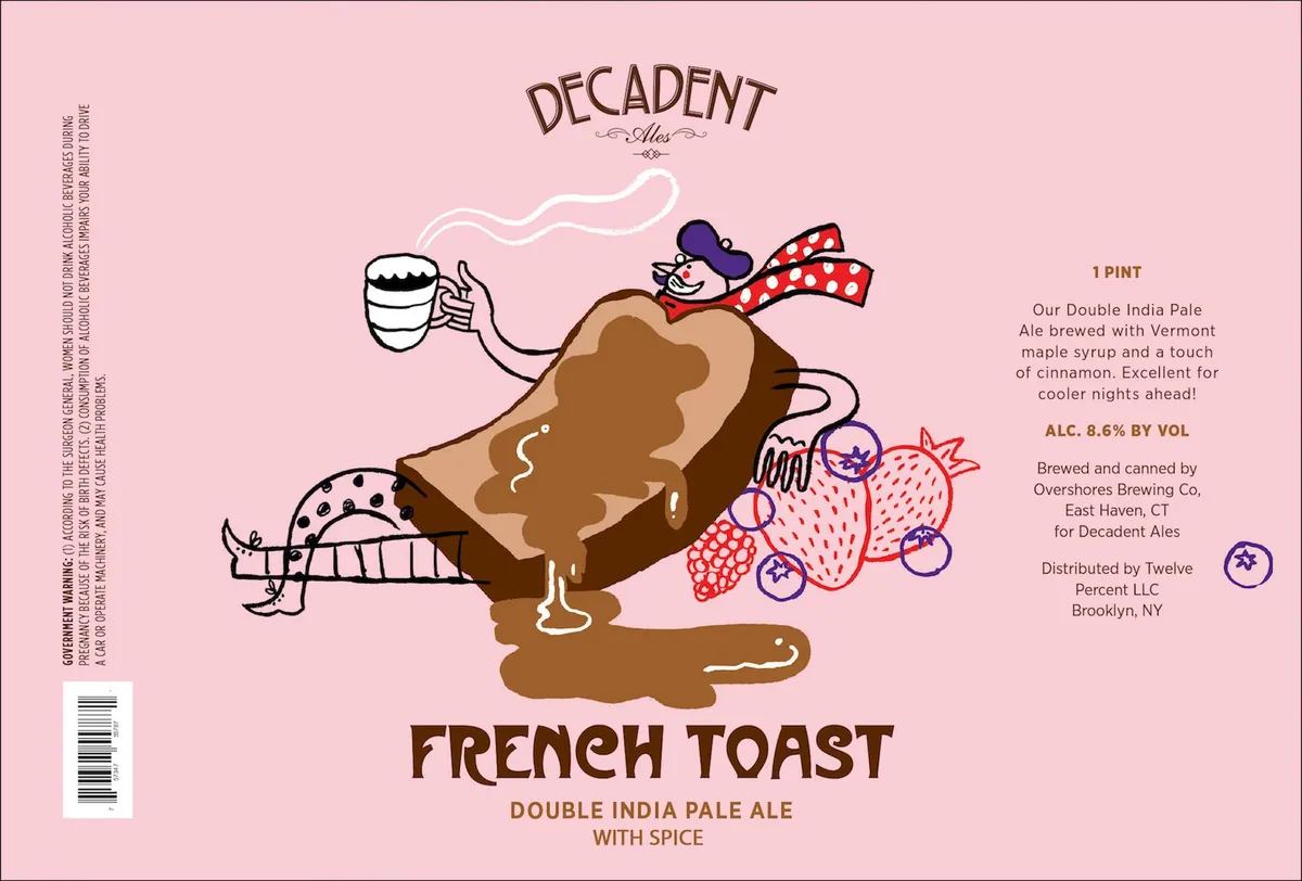 French Toast Double India Pale Ale label art — DECADENT ALES