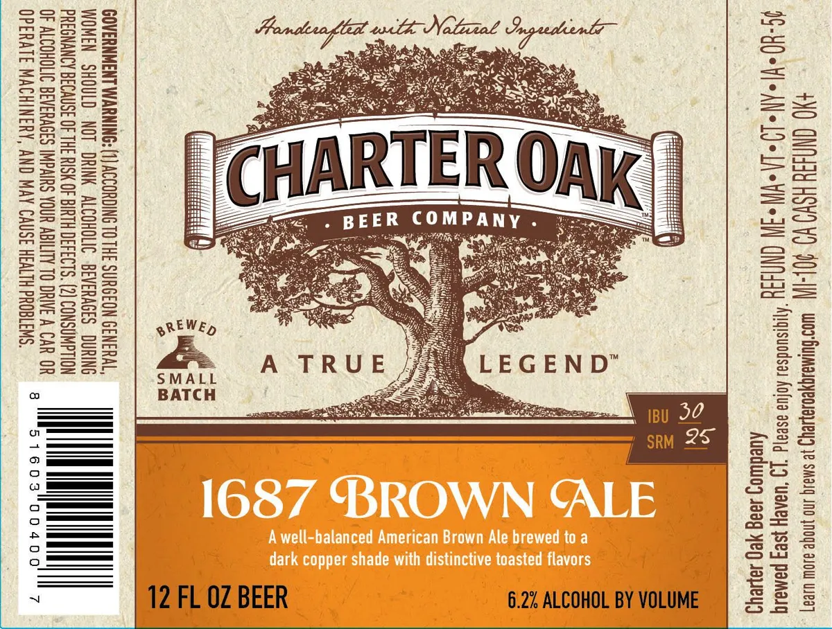 1687 Brown Ale label art — CHARTER OAK