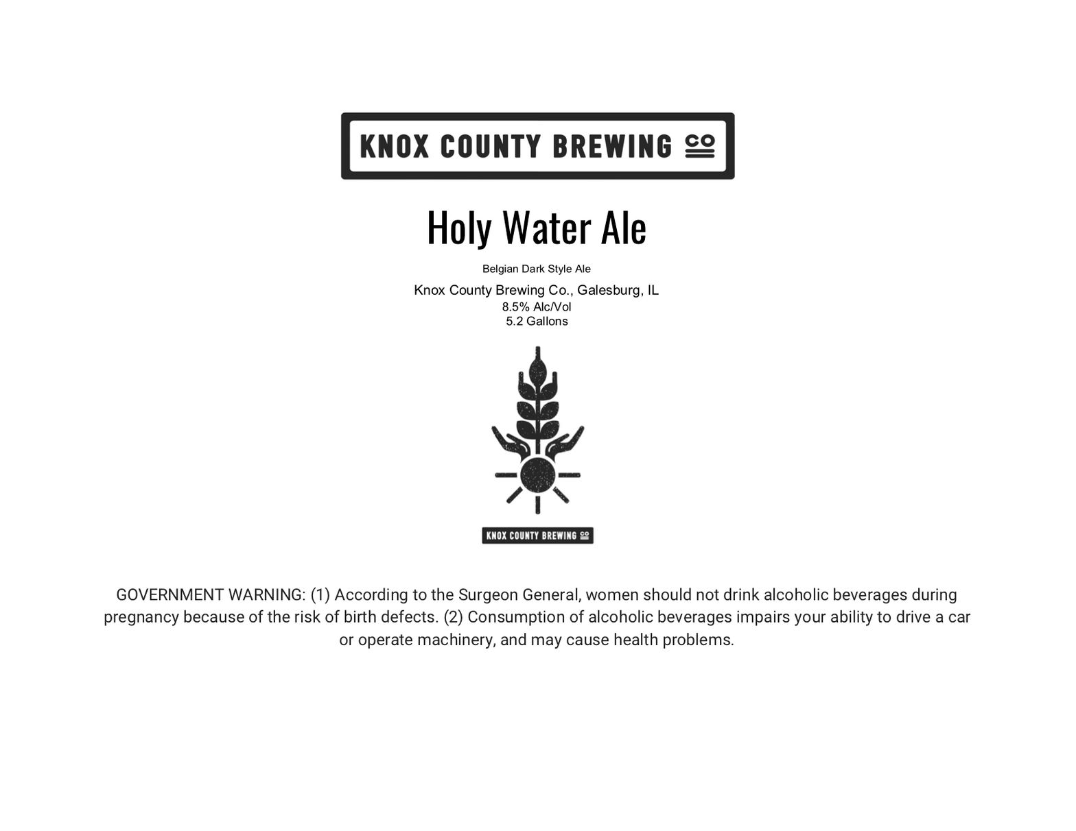 Holy Water Ale — full label as filed with TTB