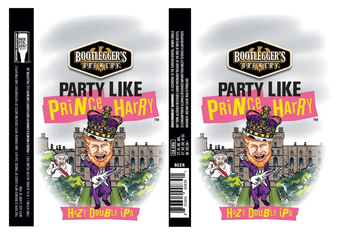 Party Like Prince Harry label art — BOOTLEGGER'S BREWERY