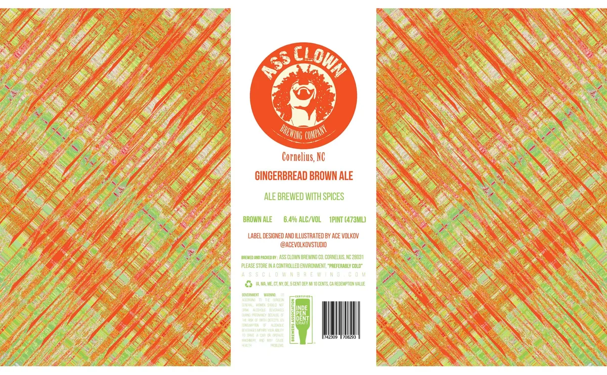 Gingerbread Brown Ale label art — ASS CLOWN BREWING COMPANY