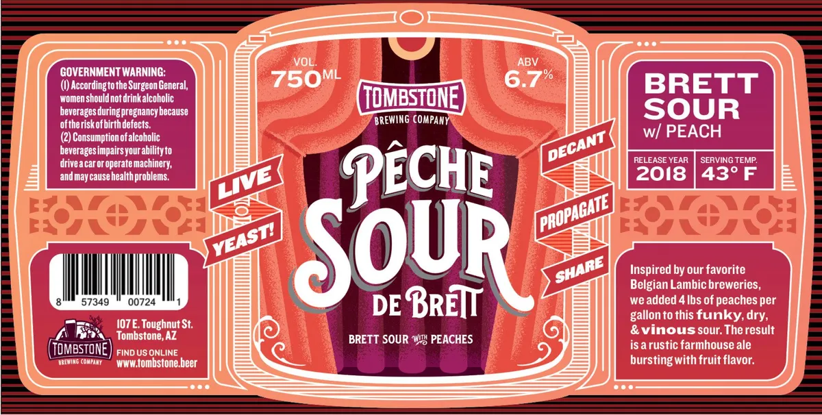 Pêche Sour de Brett label art — TOMBSTONE BREWING COMPANY