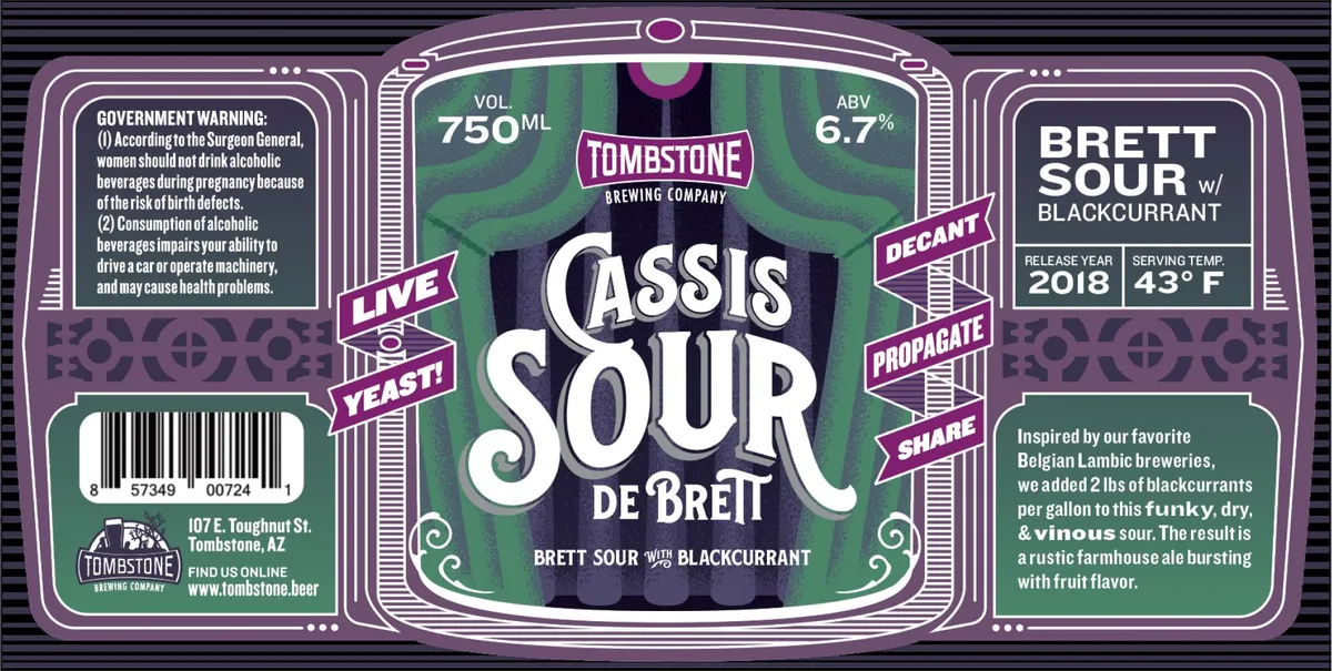 Cassis Sour De Brett label art — TOMBSTONE BREWING COMPANY