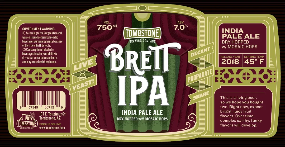 Brett IPA label art — TOMBSTONE BREWING COMPANY