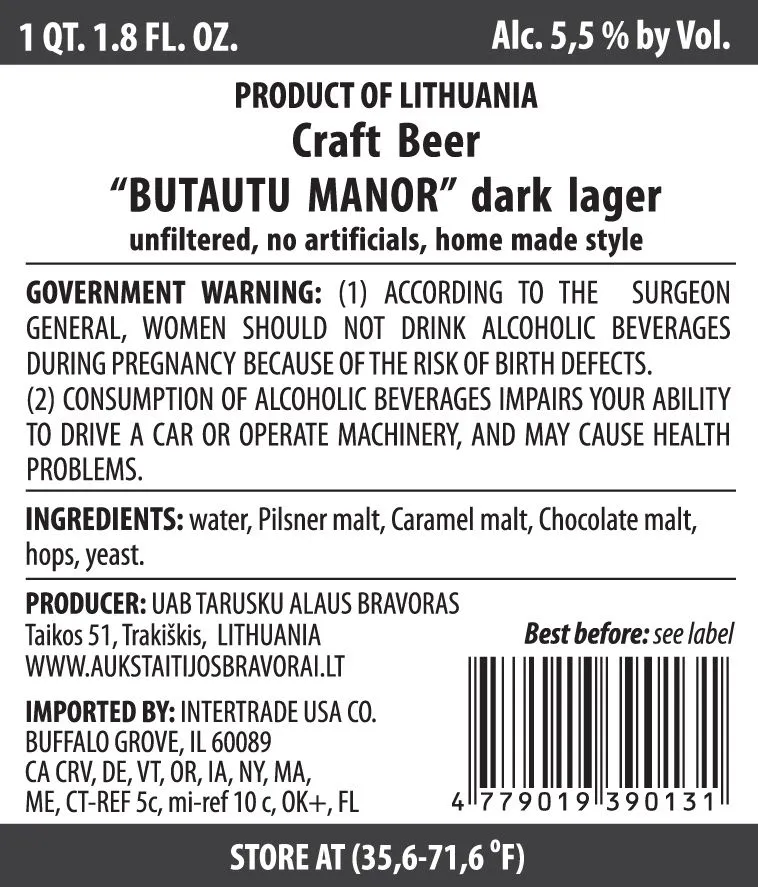 Butautu Manor Dark Lager label