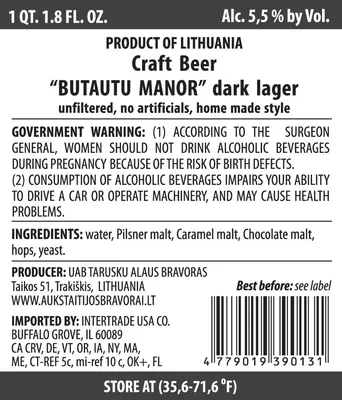 Butautu Manor Dark Lager label