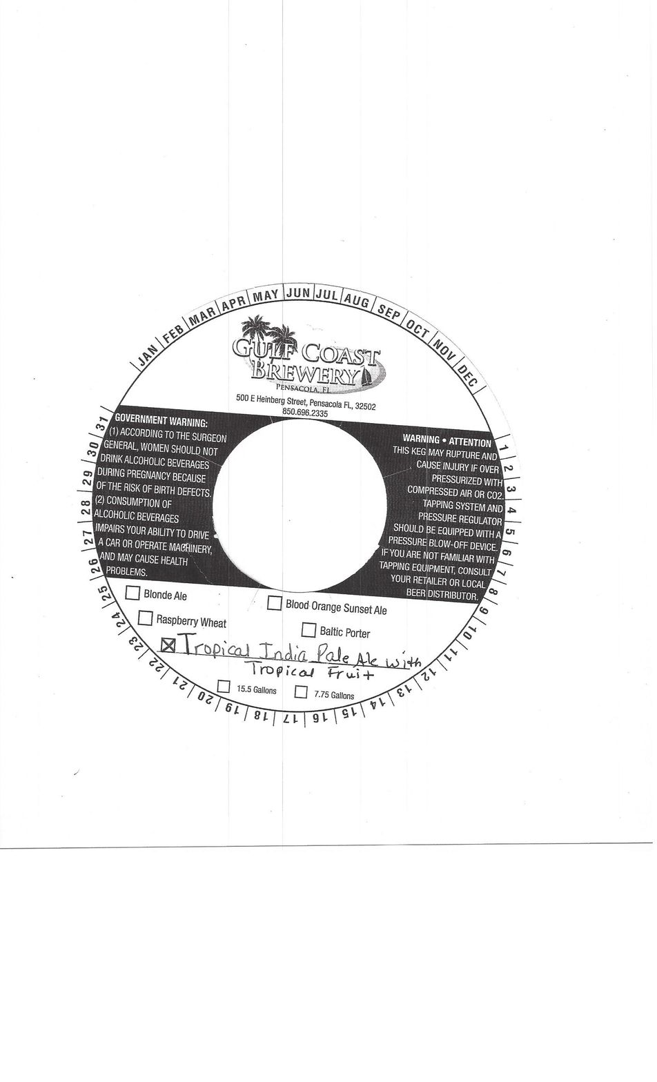 Tropical India Pale Ale with Tropical Fruit — full label as filed with TTB