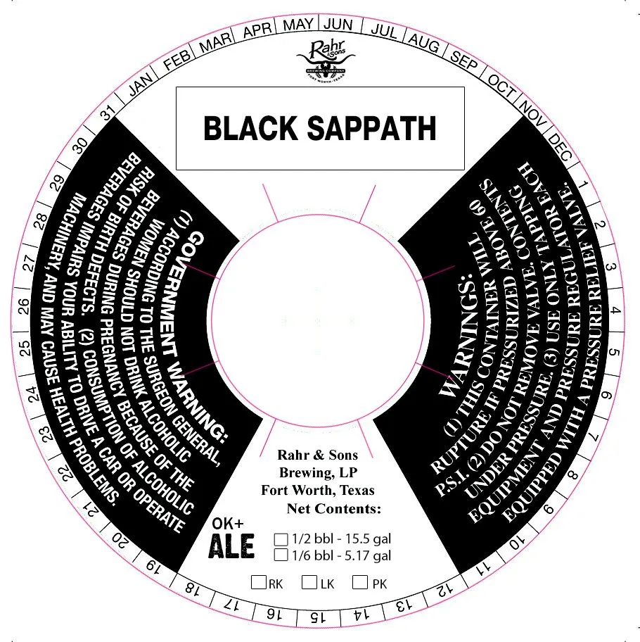 Black Sappath label art — RAHR & SONS