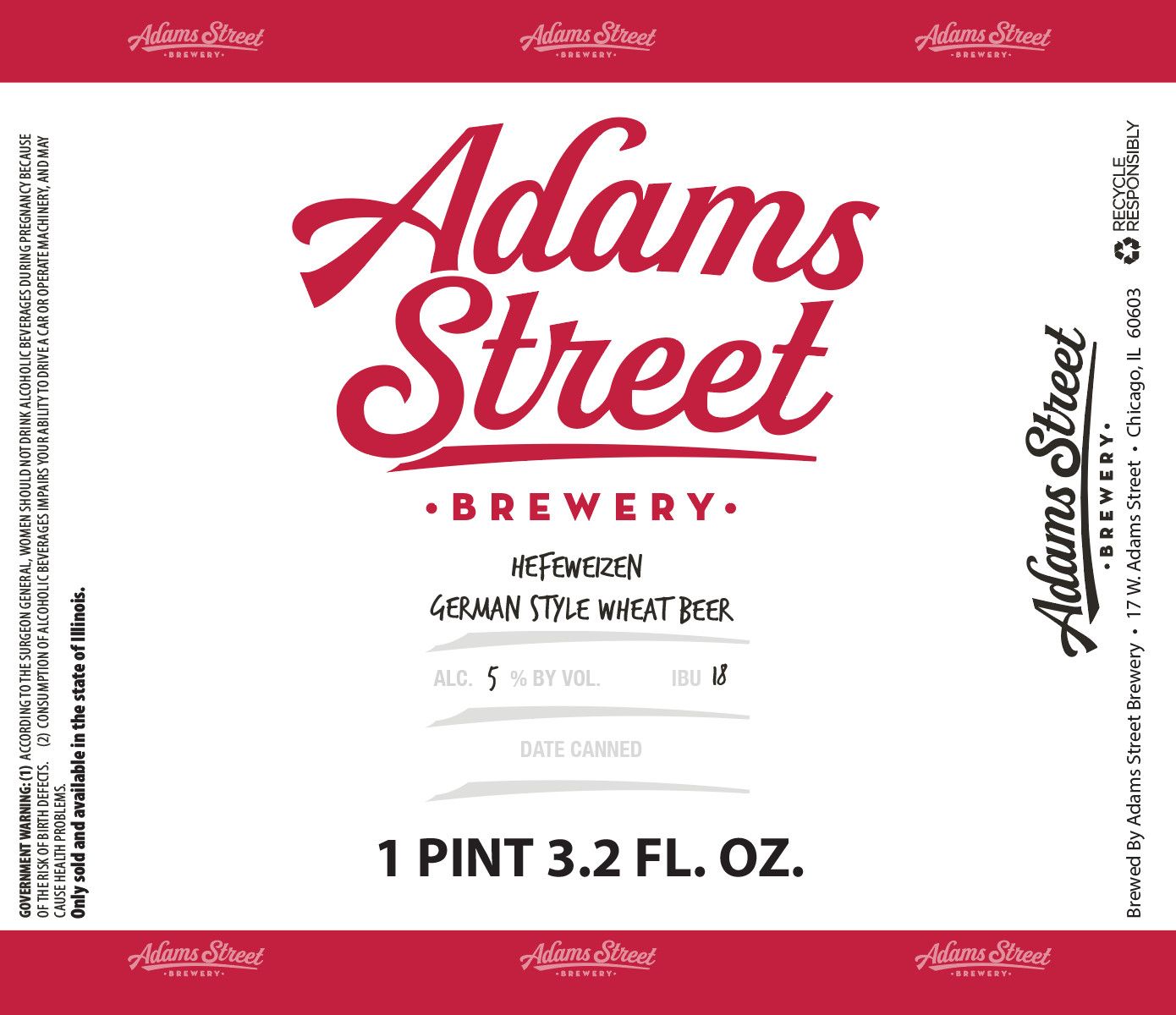 Adams Street Brewery Hefeweizen — full label as filed with TTB