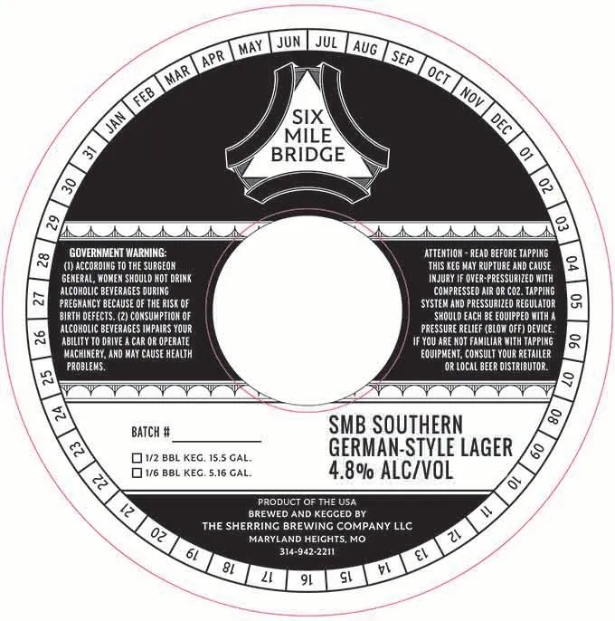 SMB Southern German-Style Lager label art — SIX MILE BRIDGE