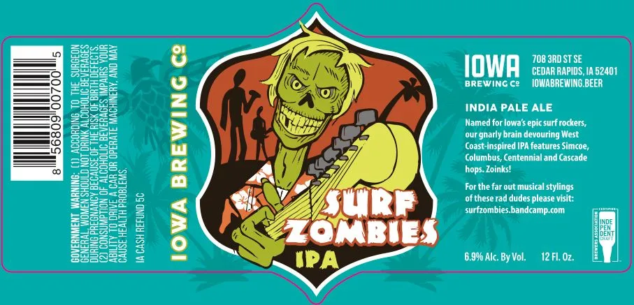 Surf Zombies IPA label art — SURF ZOMBIES