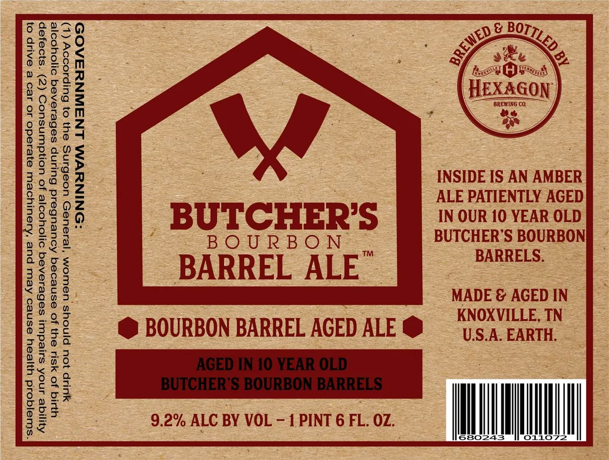 Butcher's Bourbon Barrel Ale label art — HEXAGON BREWING CO.