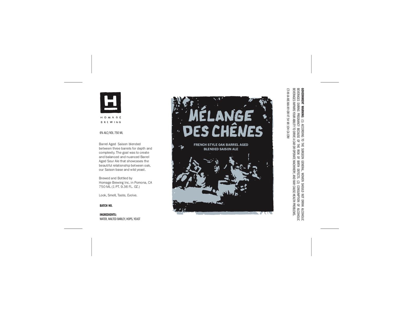 Mélange Des Chênes — full label as filed with TTB