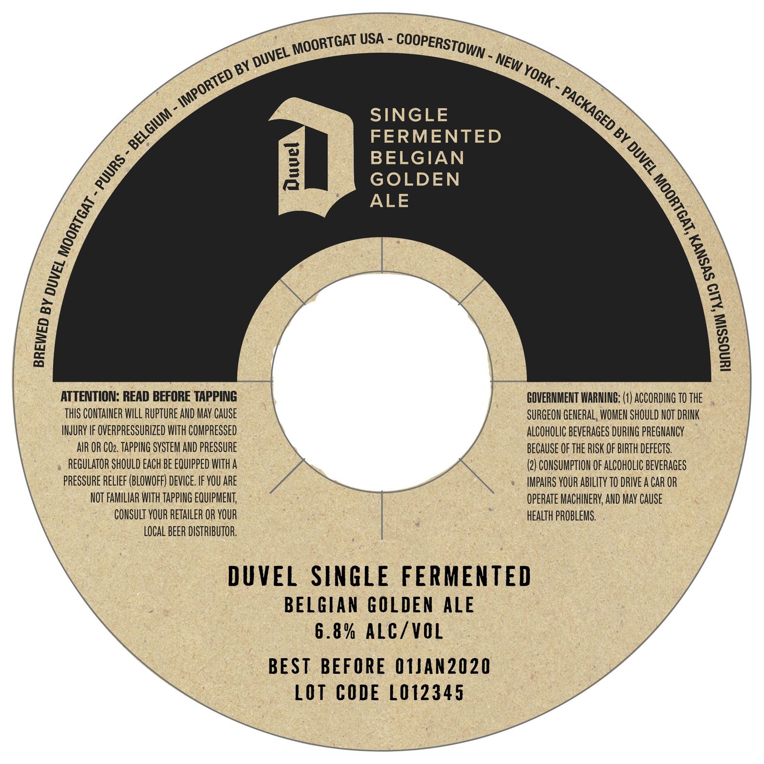 Duvel Single Fermented — full label as filed with TTB