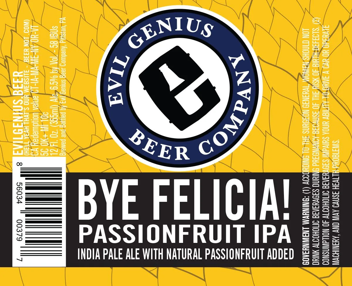 Bye Felicia! Passionfruit IPA label art — BYE FELICIA
