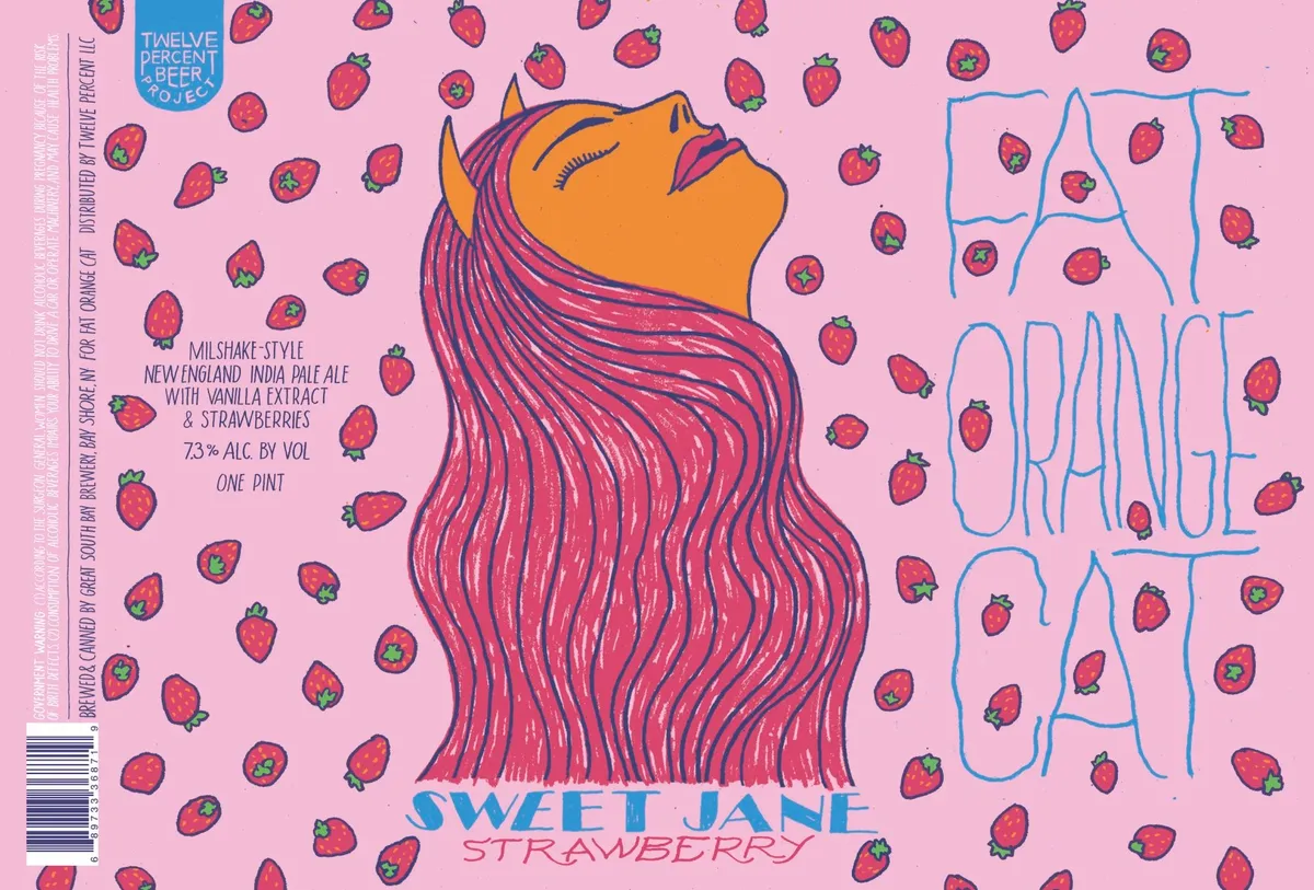 Sweet Jane Strawberry label art — FAT ORANGE CAT
