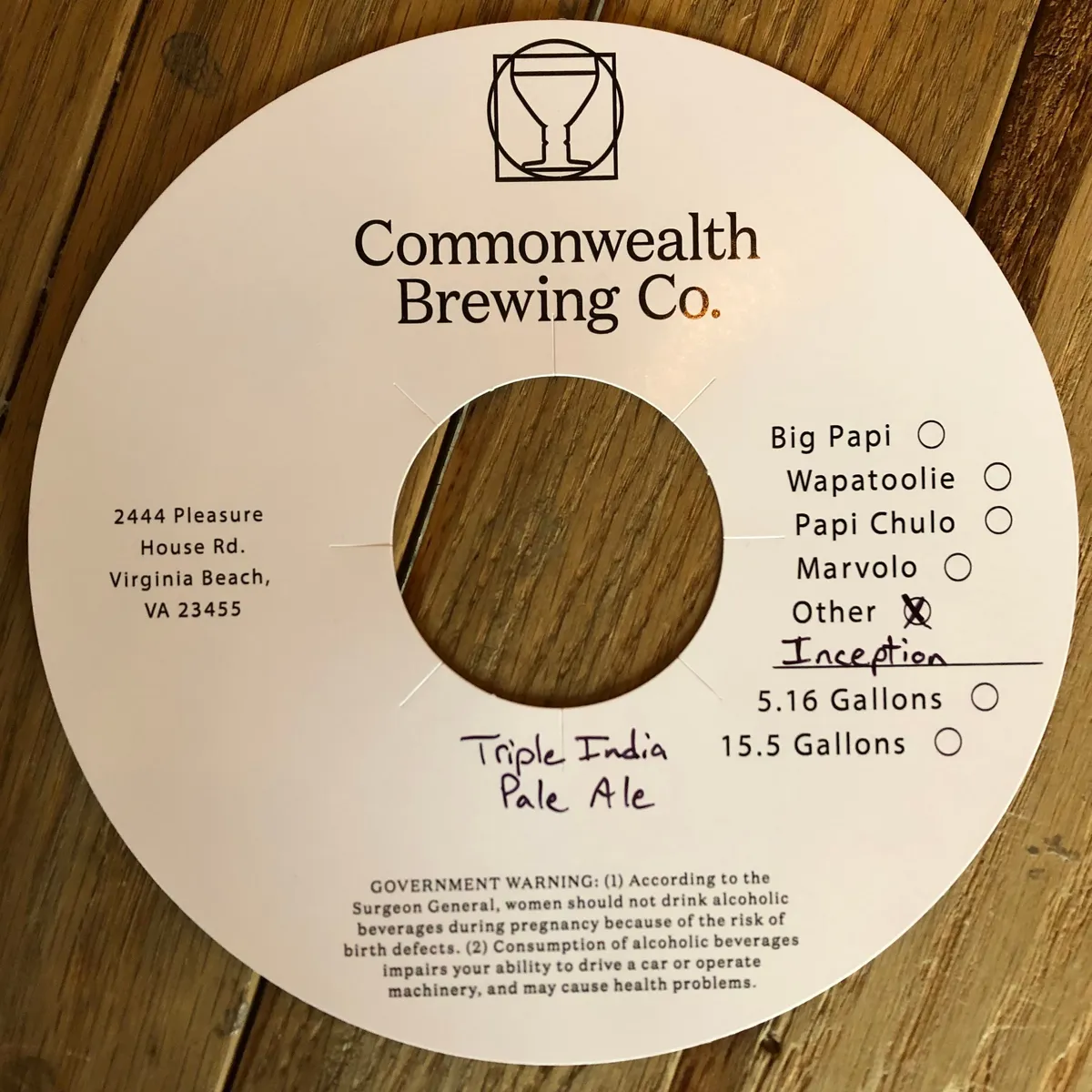 Inception label art — COMMONWEALTH BREWING CO