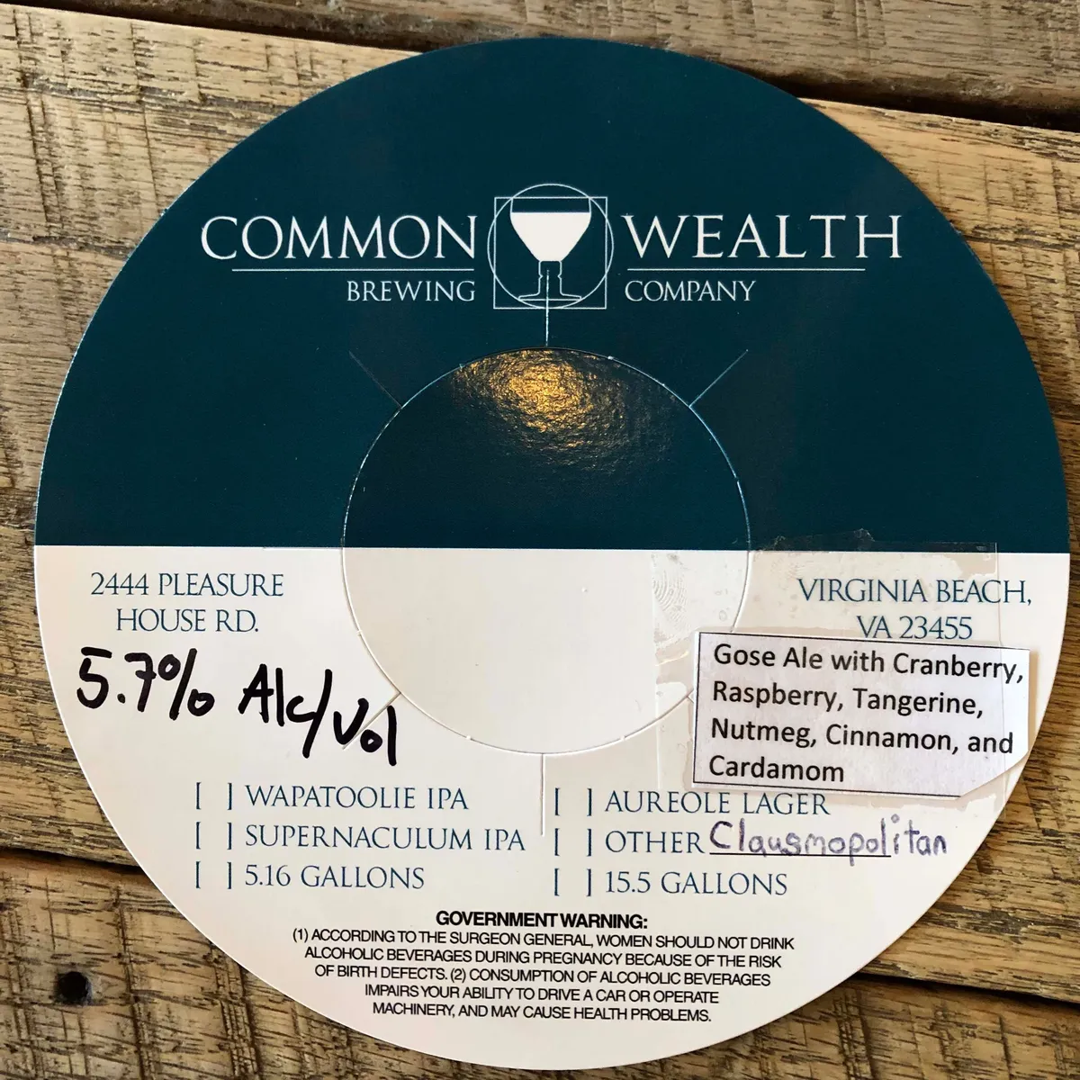 Clausmopolitan label art — COMMONWEALTH BREWING COMPANY