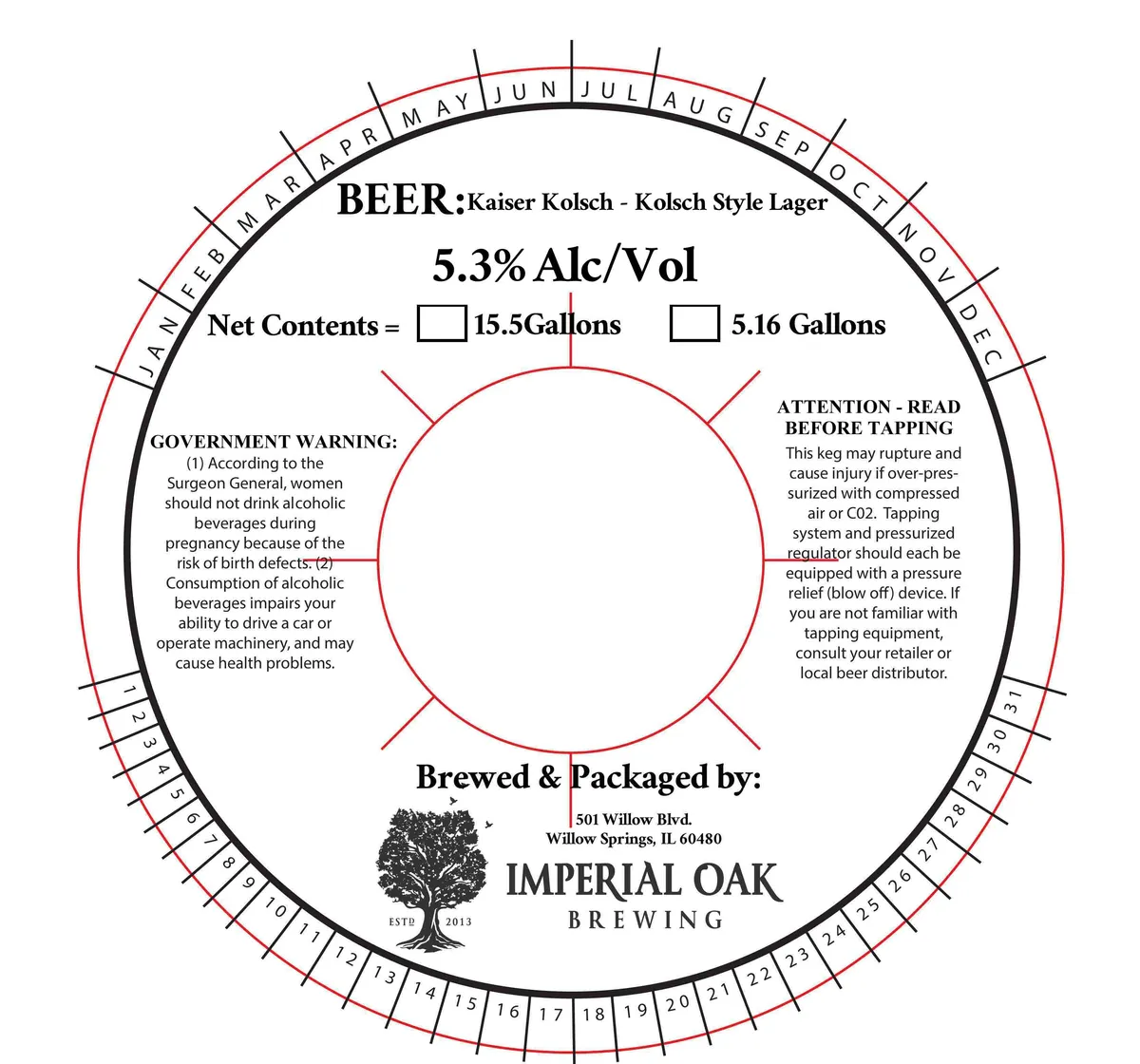 Kaiser Kolsch label art — IMPERIAL OAK BREWING
