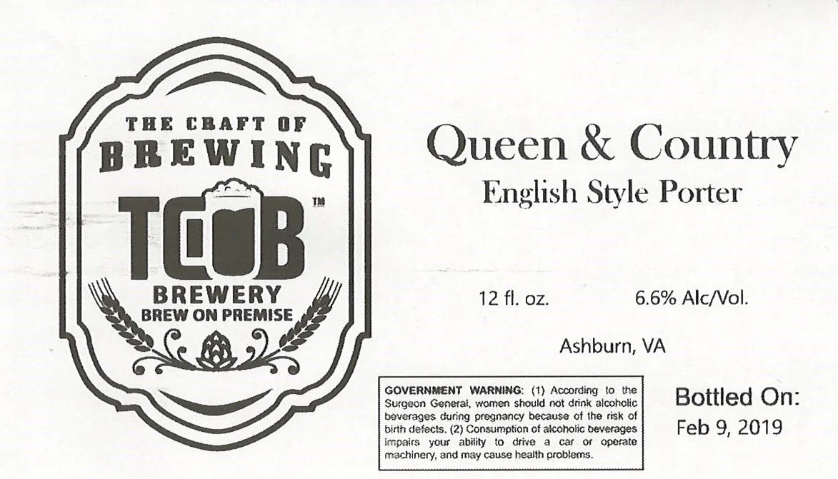 Queen & Country English Style Porter label