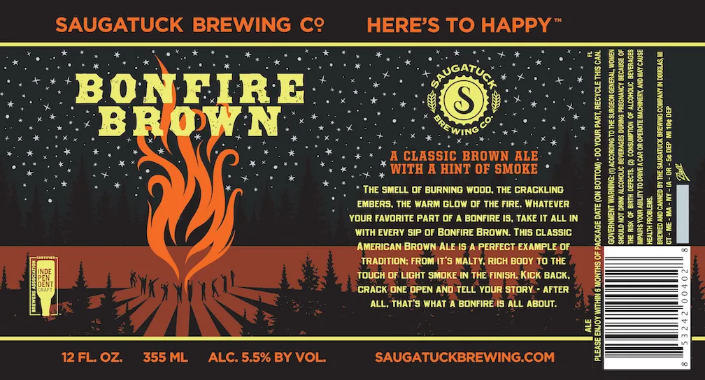 Bonfire Brown label art — SAUGATUCK BREWING COMPANY