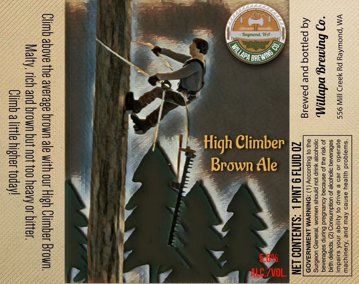 High Climber Brown Ale label art — WILLAPA BREWING CO