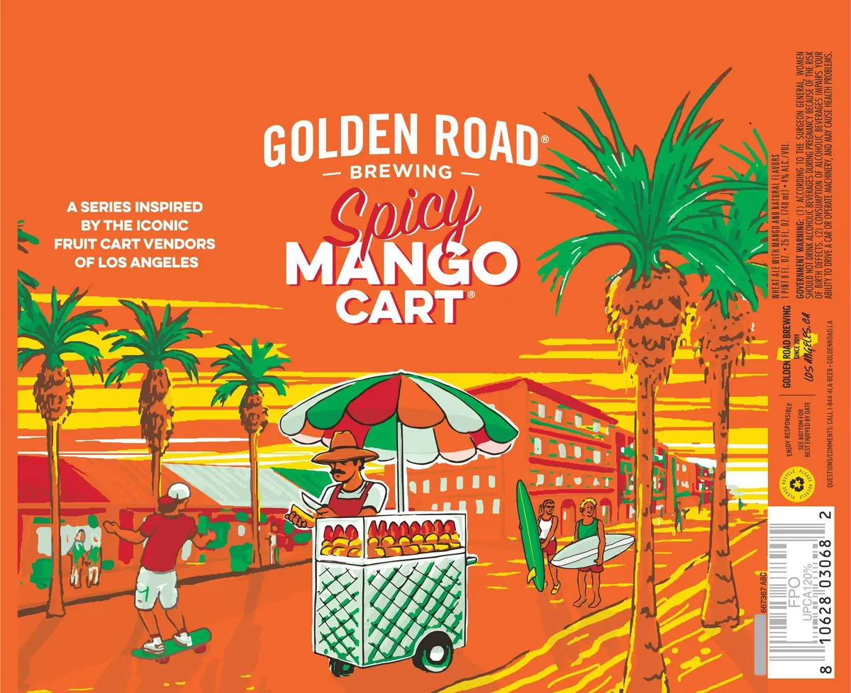 Spicy Mango Cart label art — GOLDEN ROAD BREWING