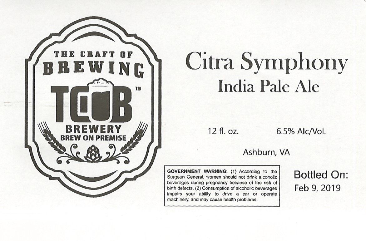 Citra Symphony India Pale Ale — full label as filed with TTB