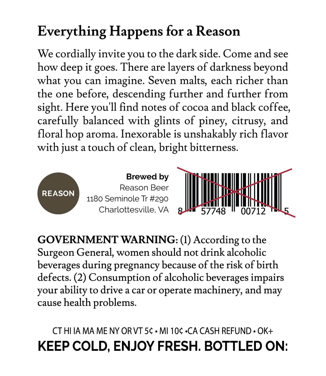 Inexorable label art — REASON BEER