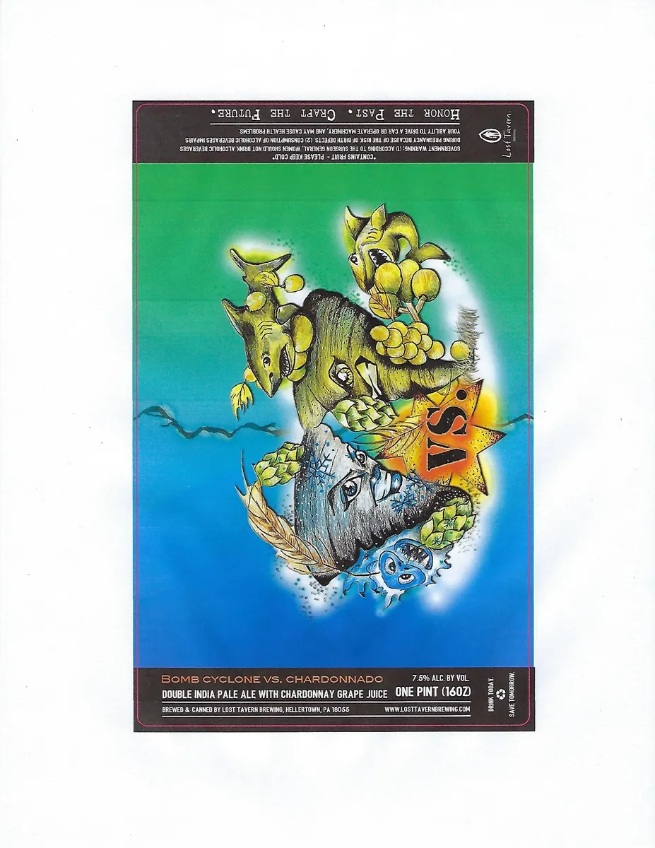 Bomb Cyclone Vs. Chardonnado label art — BOMB CYCLONE VS CHARDONNADO