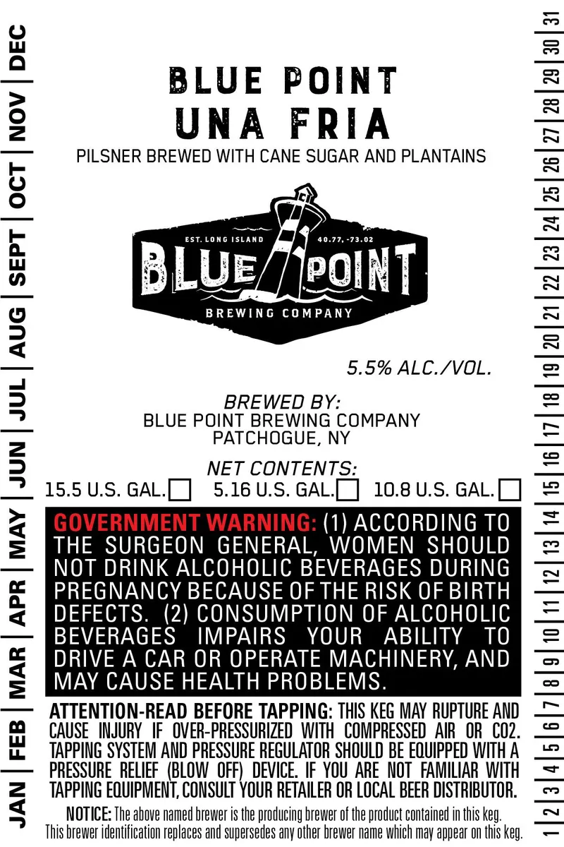 Una Fria label art — BLUE POINT BREWING COMPANY