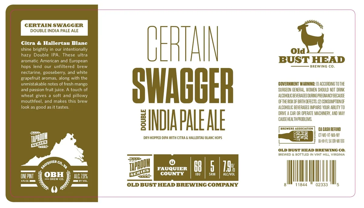 Certain Swagger label art — OLD BUST HEAD BREWING CO.