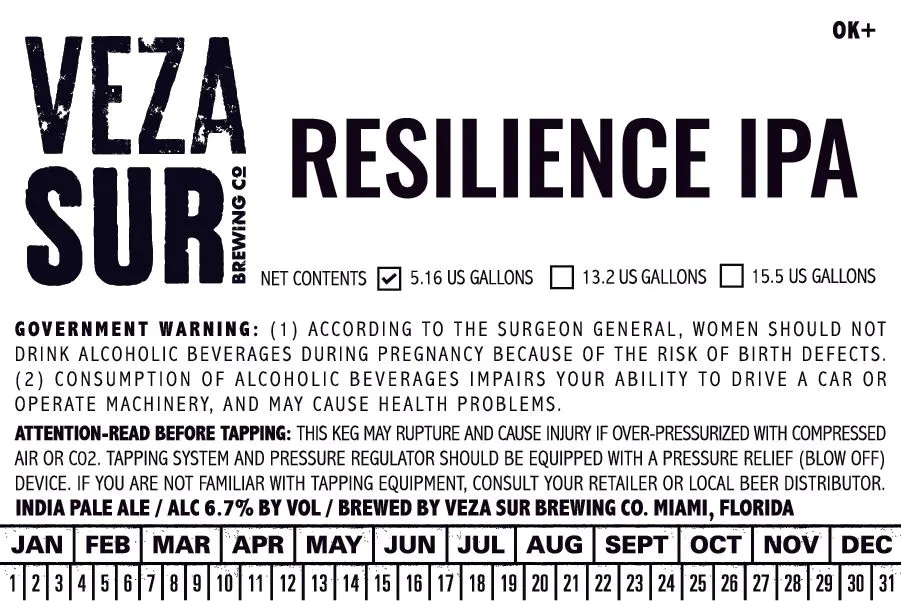 Resilience IPA label art — VEZA SUR BREWING CO.