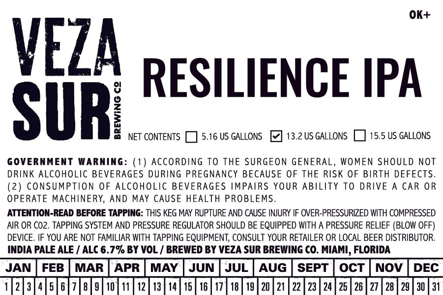 Resilience IPA — full label as filed with TTB