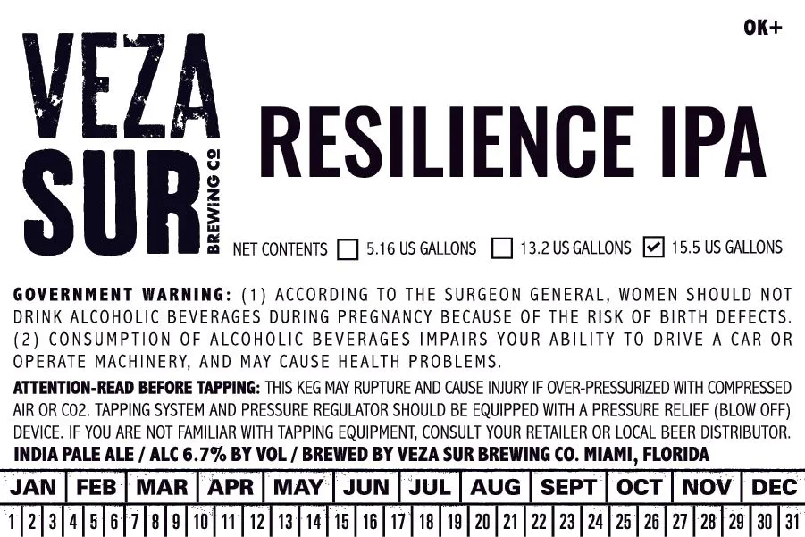 Resilience IPA label art — VEZA SUR BREWING CO.