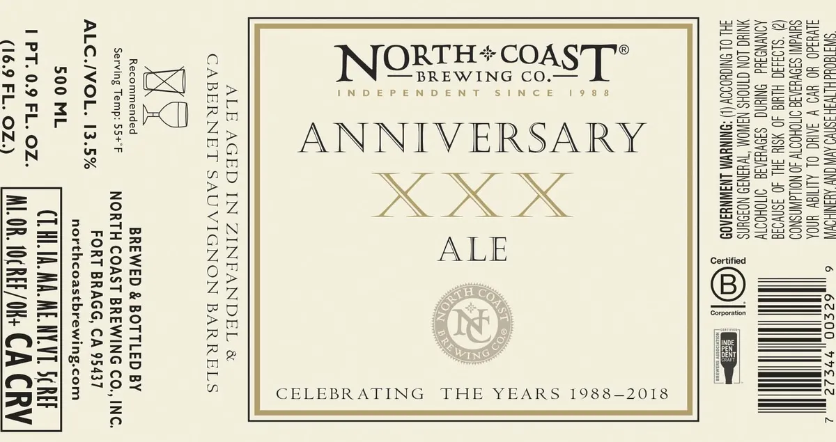 Anniversary XXX Ale label