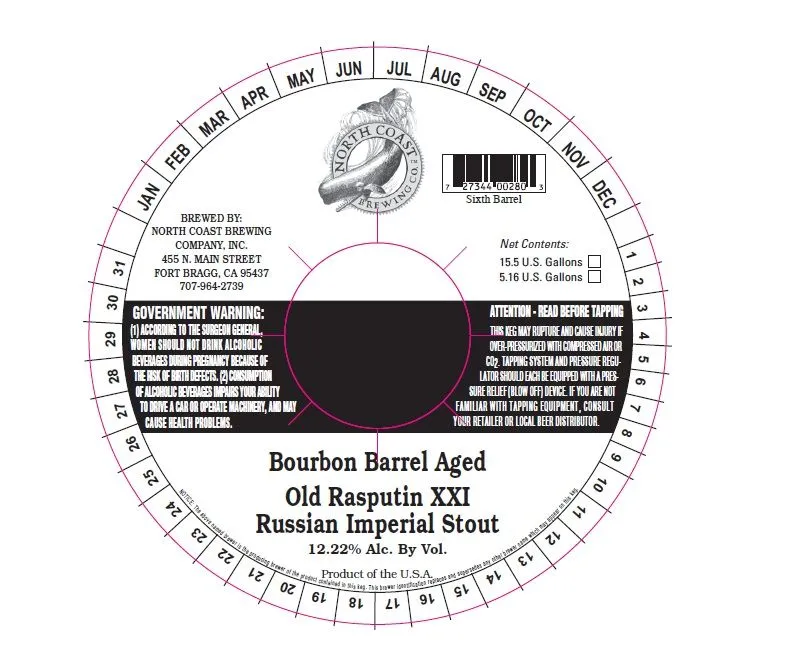 Bourbon Barrel Aged Old Rasputin XXI Russian Imperial Stout label