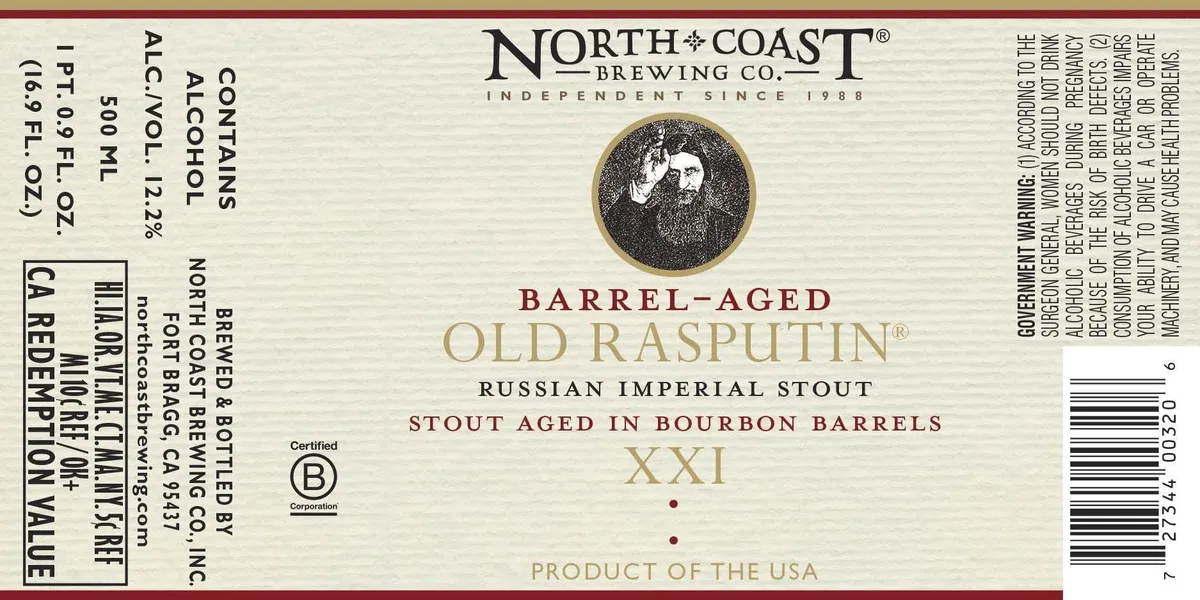 Barrel-Aged Old Rasputin XXI label art — NORTH COAST BREWING CO