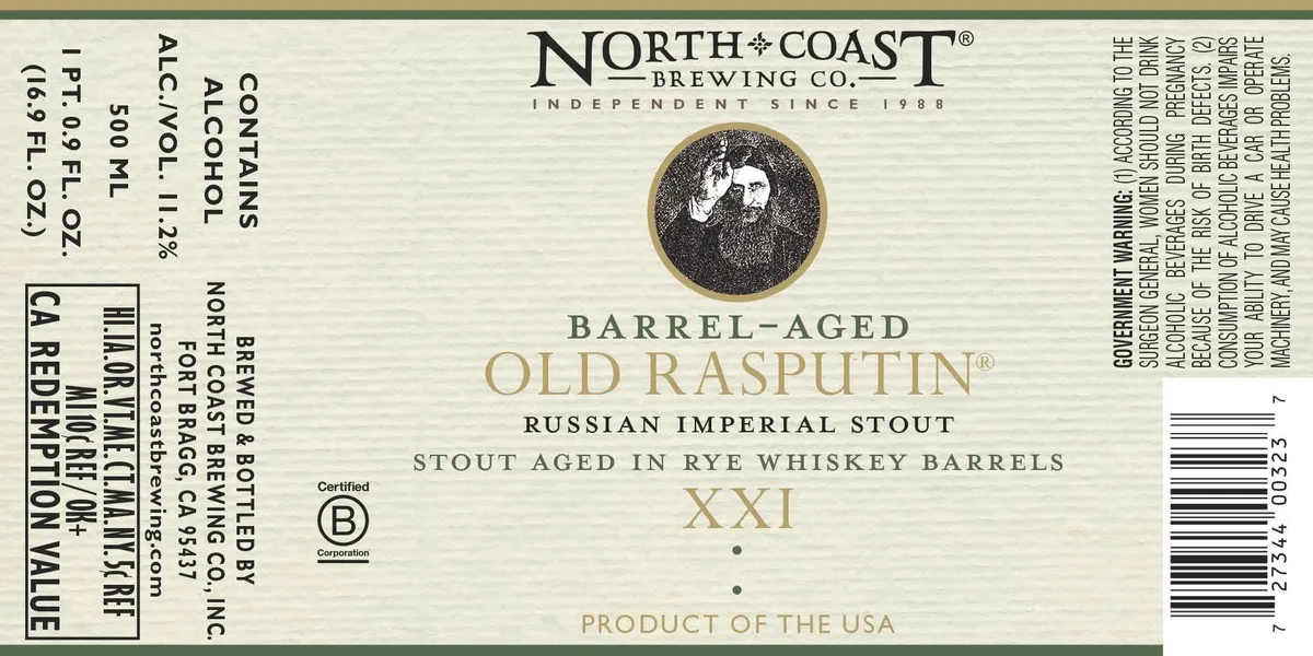Barrel-Aged Old Rasputin XXI label art — NORTH COAST BREWING CO