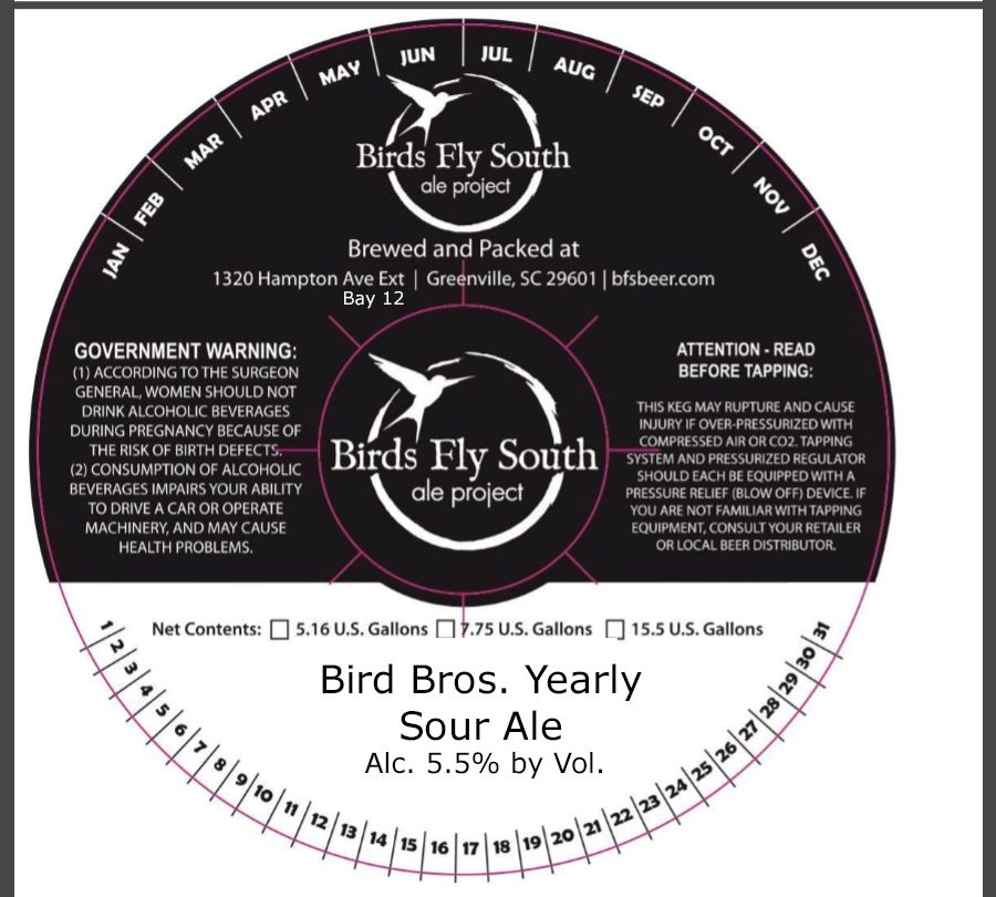 Bird Bros. Yearly — full label as filed with TTB