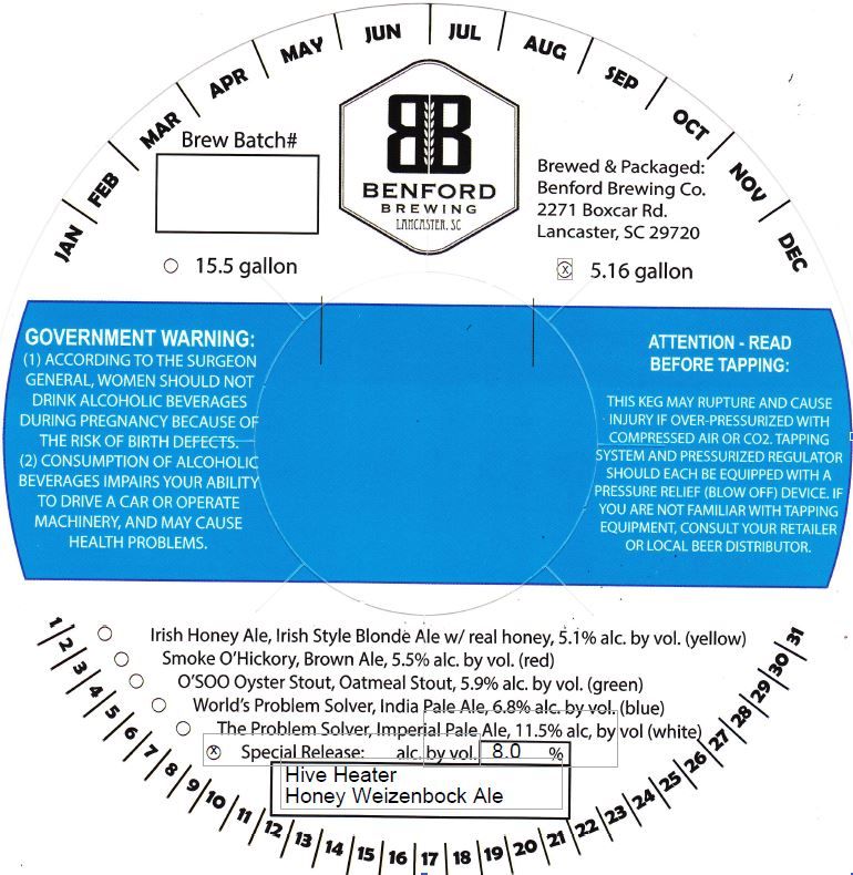 Hive Heater Honey Weizenbock Ale — full label as filed with TTB
