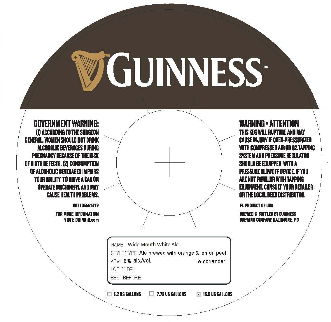 Wide Mouth White Ale — full label as filed with TTB