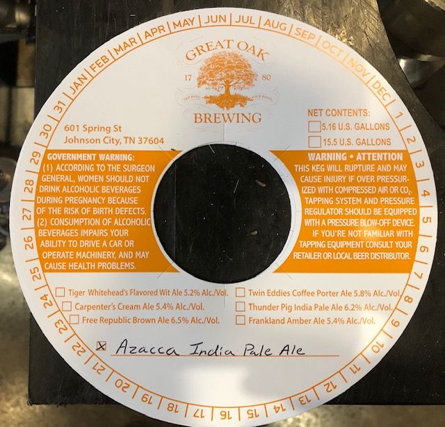 Azacca India Pale Ale — full label as filed with TTB