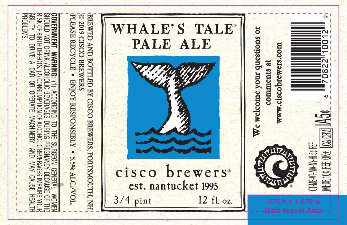 Whale's Tale Pale Ale label art — CISCO BREWERS