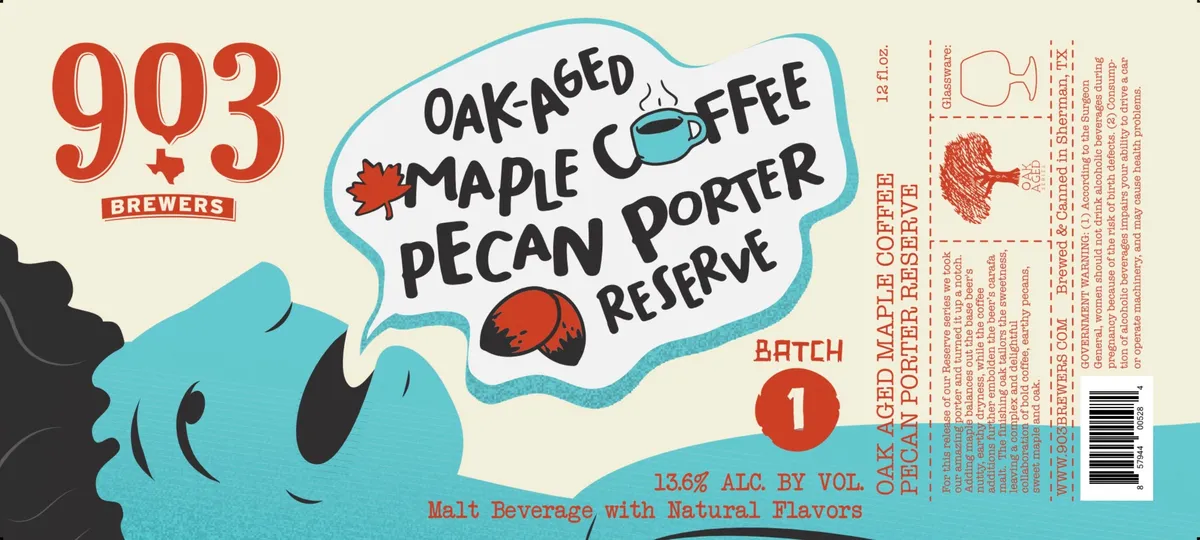 Oak-Aged Maple Coffee Pecan Porter Reserve label art — 903 BREWERS