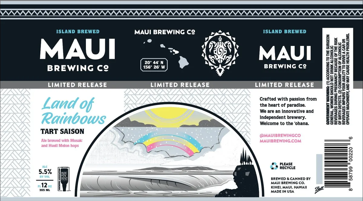 Land of Rainbows Tart Saison label art — MAUI BREWING CO.
