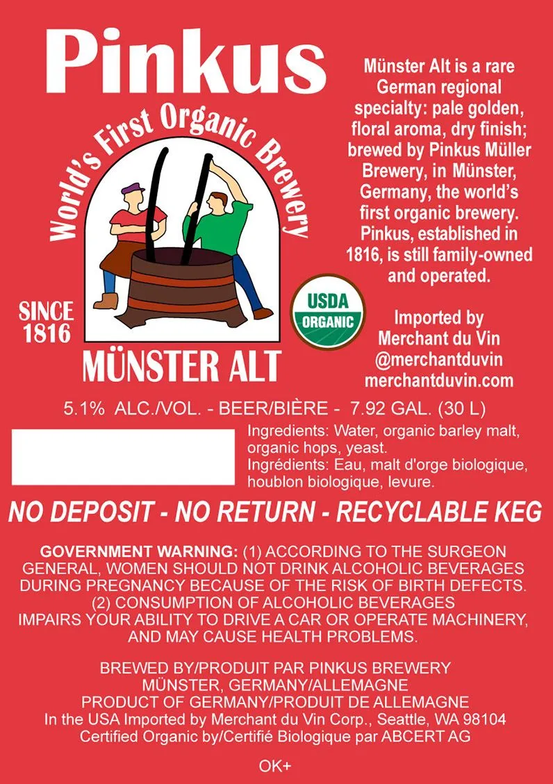 Pinkus Münster Alt label art — PINKUS