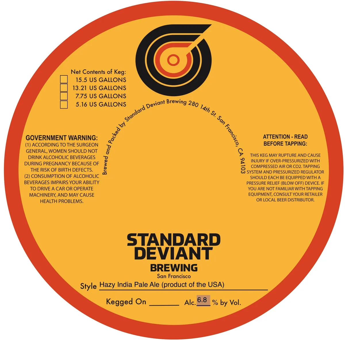 Hazy India Pale Ale label art — STANDARD DEVIANT BREWING